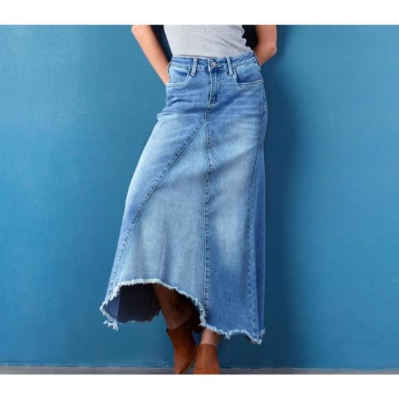 Wash lab “Selma” pieced 2 tone sky denim skirt - Picture 2 of 16